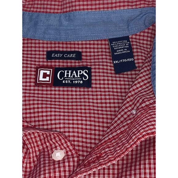 Chaps Shirt 2XL Red and White Check Pocket Button Down Long Sleeve Mens Crest - Picture 9 of 12